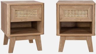 Sweeek Sweeek - Mesita de noche efecto madera y caña, set de 2, Mani, Natural, 39x39x49 cm