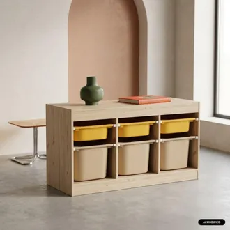 Sweeek Mueble de almacenamiento infantill horizontal, 6 cajas, mostaza