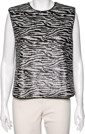 Self Portrait Self Portrait Monochrome Zebra Pattern Sequin Embellished Sleeveless Top