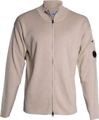 C.P. Company C.p. Company, Truien & Vesten, Heren, Beige, L, Katoen, Cotton Sea Island Zipped Lens Cardigan