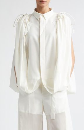 sacai Suiting Button-Up Cape Shirt in Off White at Nordstrom, Size 4