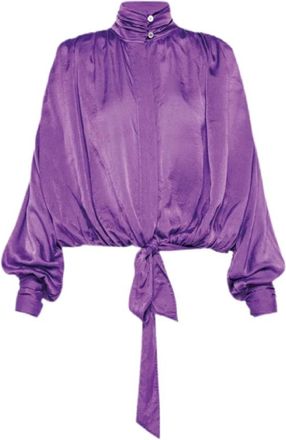 Forte_Forte Lichte Satinblouse - Dames - Blouses - Paars - M - Satijn - Overhemden
