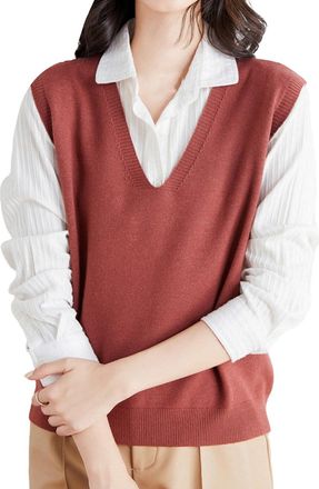 Generic Womens Sleeveless Jumpers Vest V Neck Loose Oversized Sweater Vest Plain Knitted Tank Top Classic Jumper Pullover Solid Colour Casual Comfort Sweater 