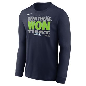 Nike Seattle Seahawks 2025 NFC West Champions Trophy Collection Nike Mens NFL Long-Sleeve T-Shirt in Blue | NKAC41S78Z-KZ5