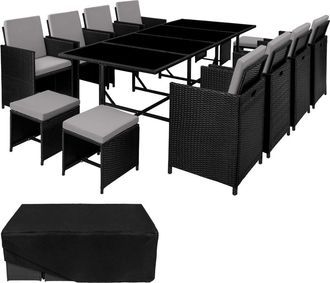 TecTake Conjunto de ratán 12 plazas polietileno acer gris negro