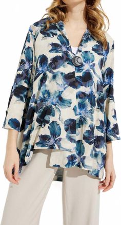 Joseph Ribkoff Floral Linen Shirt In Beige/multi