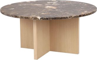 Rowico Hochwertiger, runder Marmor Couchtisch Brooksville ø 90 cm - Eiche hell/ Emperador Marmor