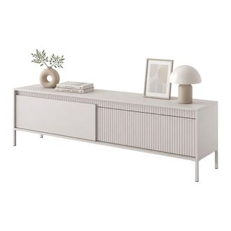 Dmora Mueble Para Tv Kami, Un Estante, 2 Puertas, Acabado Acanalado, 187x40x53h Cm Beige