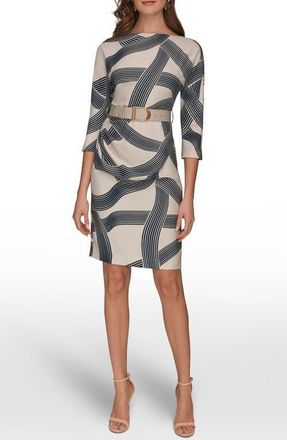 DKNY Swirl Print Belted Dress in Vellum/Nightfall at Nordstrom, Size 12