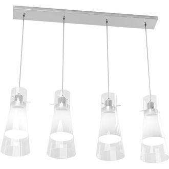 Top-Light Sospensione Contemporanea Cone Metallo Cromo Vetro Bianco Satinato 4 Luci E27