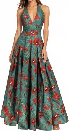 Hutch Womens Azure Romantic Vining Painted Halter Maxi Gown In Blue/brown Floral