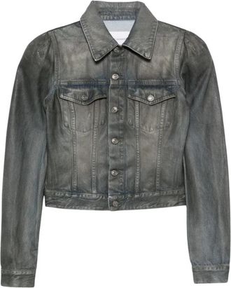 7 For All Mankind Puff Sleeve Trucker Jacket - Dames - Spijkerjassen - Grijs - M - Katoen - Jassen