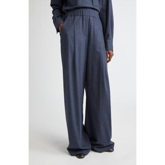 Lafayette 148 New York Astor Wide Leg Trousers in Admiral Blue Melange at Nordstrom, Size Medium