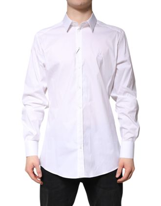 Dolce & Gabbana White Cotton Collared GOLD FormalDress Mens Shirt