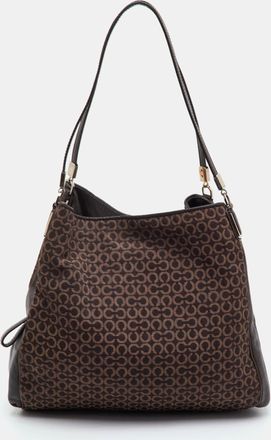 Coach Edie 31 Dark Brown Op-Art Signature Canvas And Leather Hobo