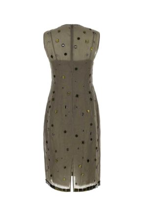 Prada Womens Abito Organza Tortora Militare Abiti