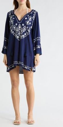 Boho Me Embroidered Sequin Cover-Up Tunic in Blue at Nordstrom Rack, Size Medium