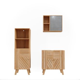 Vicco Conjunto De Muebles De Ba&ntilde;o Lucie, Bamb&uacute;, 3 Piezas, Con Armario Midi