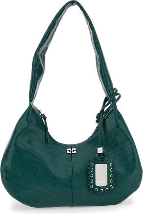 Ganni medium Bou Green Shoulder Bag With Crocodile Leather Effect And Logo Plaque In Leather Woman
