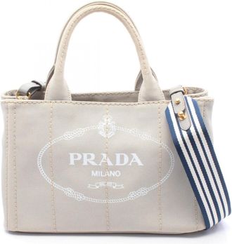 Prada Gray Canvas Handbag Tote Bag (Pre-Owned)