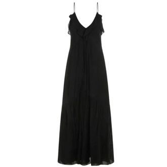 Isabel Marant Maxi-jurk met ruches- V-hals en spaghettibandjes - Dames - Maxi kleedjes - Zwart - 2XS - Kleedjes