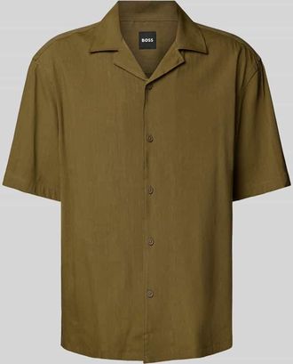 HUGO BOSS Loose Fit Freizeithemd aus Leinen-Viskose-Mix Modell LARS in Oliv, Gr&ouml;&szlig;e L