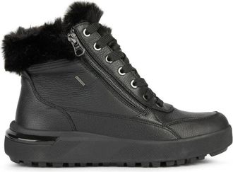 Geox Zwarte Casual Gesloten Platte Booties - Dames - Veterlaarzen - Zwart - 37 EU - Leer - Schoenen