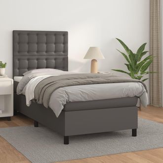 vidaXL Cama Box Spring Con Colch&oacute;n Cuero Sint&eacute;tico Gris 80x200 Cm Vidaxl