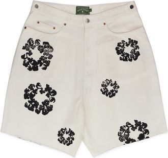 Denim Tears White Cotton Wreath Denim Shorts