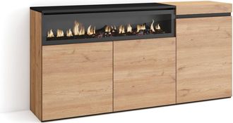 Skraut Home Skraut Home - Aparadores Para Sal&oacute;n, Gran Capacidad De Almacenaje, 150x75x35cm, 3 Puertas, Chimenea El&eacute;ctrica, Estilo Moderno, Roble Y Negro