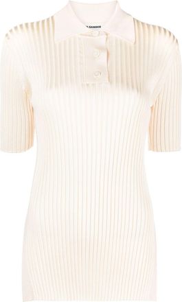Jil Sander wide-ribbed polo shirt - women - Viscose - 38 - Neutrals