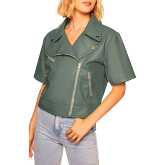 Susana Monaco Short Sleeve Crop Faux Leather Moto Jacket in Rosemary at Nordstrom Rack, Size X-Small