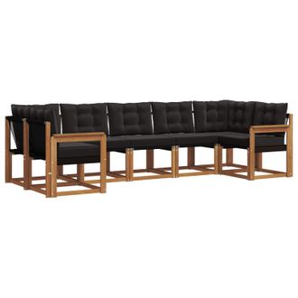 vidaXL Conjunto De Sof&aacute;s De Exterior Con Coj&iacute;n 7 Pcs Natural Y Negro Vidaxl