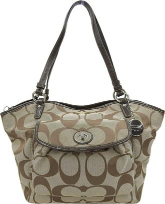 Coach Beige Brown Canvas Tote Bag (Pre-Owned)