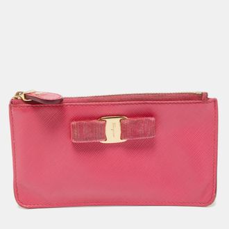 Ferragamo Fuchsia Leather Bow Zip Coin Purse