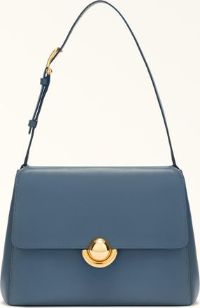 Furla Domus Shoulder Bag S Grigio Blu Varrenne Calf Leather + Suede Woman