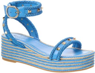 Valentino Rockstud 45 Leather Wedge Sandal