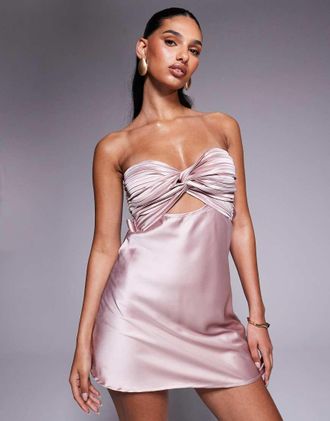 Princess Polly Shellie - Vestito corto a fascia in raso rosa con incrocio sul davanti e schiena scoperta