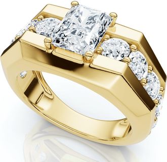 Pompeii3 Certified 6 1/2Ct Mens Radiant Cut Diamond Ring 14k Gold Lab Grown FG/VS