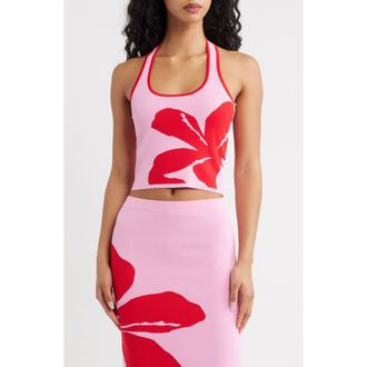 Kulani Kinis Floral Knit Halter Tank Top in Berry Bliss at Nordstrom, Size X-Small