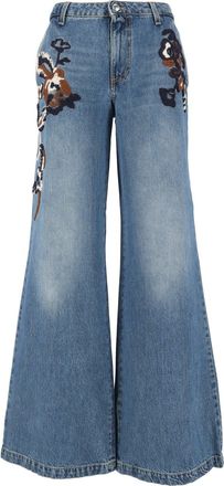 Ermanno Scervino High-Waisted Floral Applique Wide-Leg Jeans