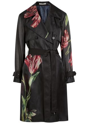Alice & Olivia Silvia Floral-print Organza Trench Coat - Black - S (UK8-10 / S)