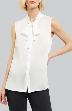 Misook Tie Neck Sleeveless Blouse in White at Nordstrom, Size X-Small