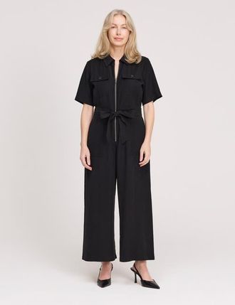 Finery Marie Wide Leg Cropped Jumpsuit in Black at Nordstrom, Size 10