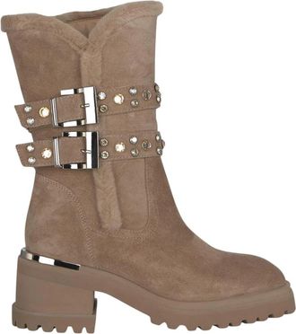 Alma En Pena Tracklaars met studs - Dames - Hoge Laarzen - Beige - 37 EU - Schoenen