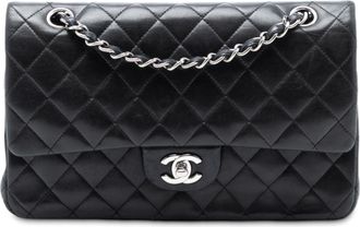 Chanel Pre-owned Womens Medium Classic Lambskin Double Flap - Black Leather - One Size