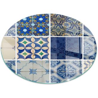 Tulup Piastra Decorativa in Vetro per Camino Vetro Resistente al Calore Protezione del Pavimento dal Calore Motivo per piastrelle in ceramica Rotondo fi 90