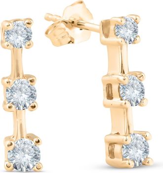Pompeii3 1ct Three Stone Diamond Earrings 14K Yellow Gold