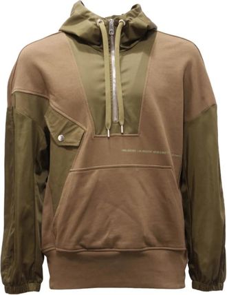 Neil Barrett Hybrid Baggy Zip-Up Hooded Sweatshirt - Heren - Hoodies - Groen - S - Polyester - Hoodies & sweatvesten