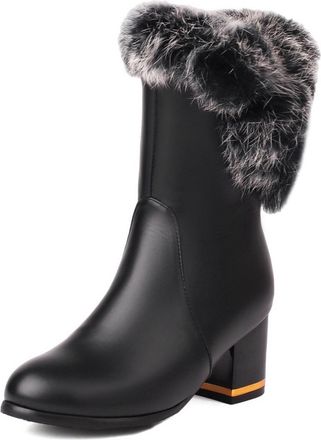 Generic Womens Ankle Boots Faux Fur Wrap Detail Block Heel Metallic Trim Side Zip Round Toe Smooth PU Upper Stylish Durable Comfortable Design,Black,5.5 UK